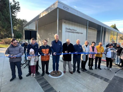 Ribbon-cutting ceremony outside the new Bowling Green Community Activity Centre in 2026